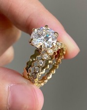 6-Prong 2CT Round cut Bridal Set Ring in 18K Gold Vermeil/Moissanite Engagement 
