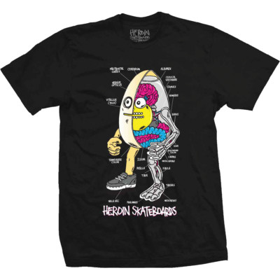 Heroin Skateboards Anatomy Of An Egg Black T-Shirt