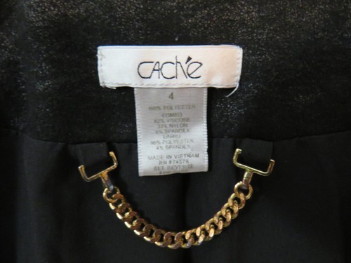 Womens Cache Black Open Front Zipper Detail Suede Look Drape Lapel Jacket Size 4 - Picture 3 of 13