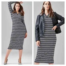 Look Again Collection Size 10 Multi Lurex Stripe Knit Jersey Midi DRESS Autumn