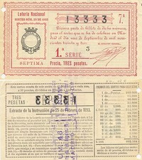 Nationale Lotterie. Ziehung Nr. 25 von 1933. Nummer 13333.