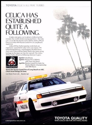 1989 Toyota Celica Turbo Grand Prix Vintage Advertisement Print Car Art Ad J747