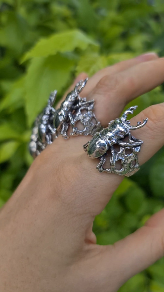 Stag Beetle Ring 925 STERLING SILVER Symbol of metamorphosis Handmade  Exclusive