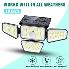 Solar Security Lights 4 Head 90000LM Motion Sensor Lights Adjustable Flood Light