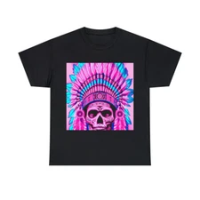 Indian Skull Headdress Biker Motorcycle T Shirt Adult Art Tee Retro Style 90s