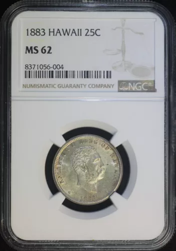 1883 25c KINGDOM OF HAWAII King KaIakaua I Silver Quarter CERTIFIED NGC MS62