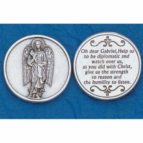 St Gabriel with Prayer to Saint Gabriel - Silver tone  Pocket Coin  - Picture 1 of 4