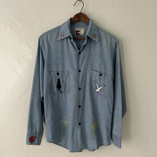 Vintage JC Penney Big Mac Chambray Button Up Shirt Embroidery Small Custom