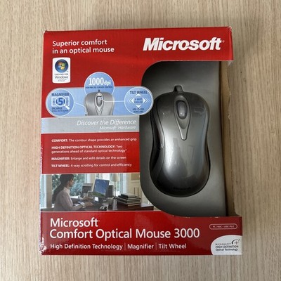 Microsoft Comfort Optical Mouse 3000 Magnifier Tilt Wheel Model 1043 PC Mac NEW