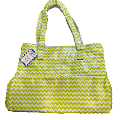 MSC Tote/Diaper bag chevron lime grn/white/fully lined blu/12x18   w/tag