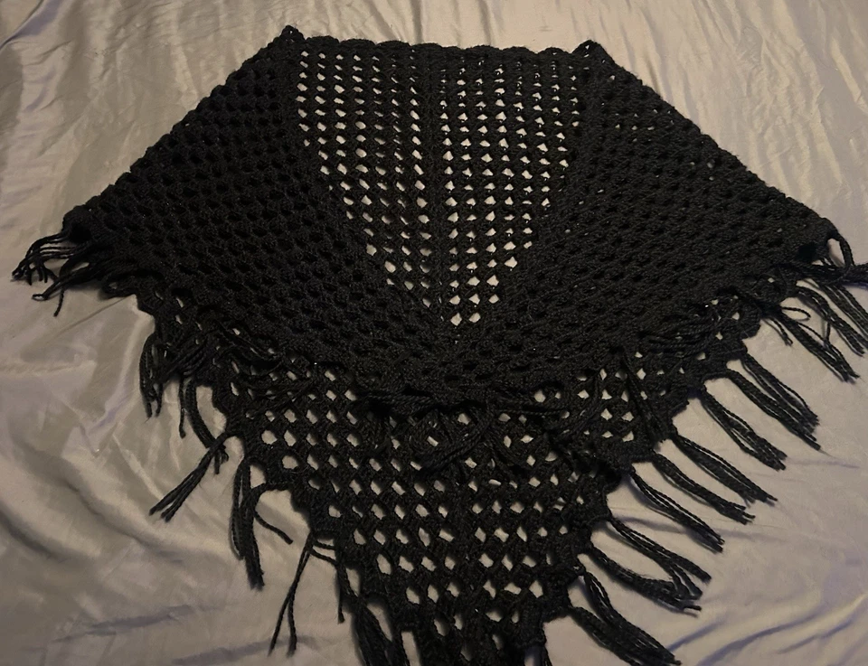 Vintage Handmade Crochet Shawl Black - Image 3 of 4