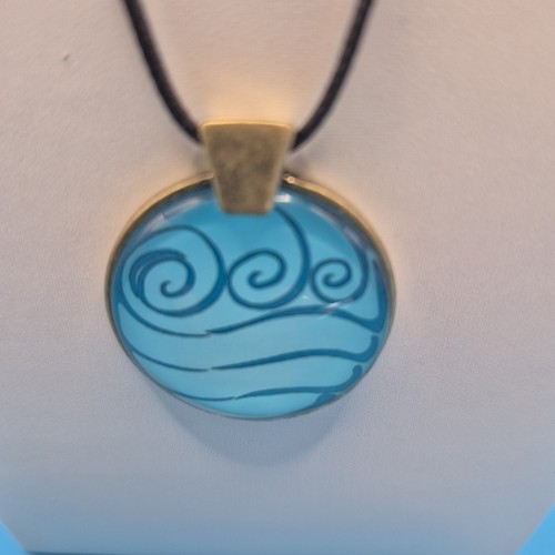 Blue Avatar Water Element Circle Glass Dome Pendant Necklace Ocean Beach Waves - Picture 4 of 10