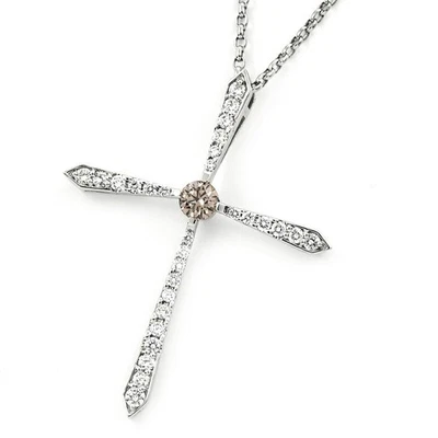 Natürlich 0.4ct Brown 0.7ct Diamant Kreuz Halskette Platin Pt900/850 11.5g - Bild 1 von 4