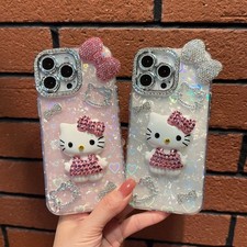 Bling 3d Cartoon Hello Kitty For Iphone 17 16 15 14 13 12 Pro Max Plus Air Case