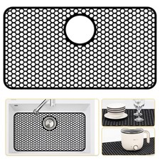 Silicone Sink Protectors Kitchen Sink Rear Drain 26"x 14" Grid Mat Black