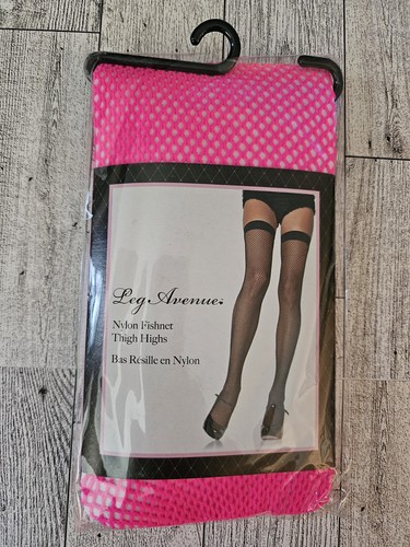 Medias hasta el muslo Leg Avenue Fishnet talla OSFM 90-160 lb color, rosa intenso - Imagen 1 de 4