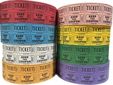 Ticket Guru Raffle Tickets 4 Rolls 2000 Double 8K Total 50/50 Random Colors
