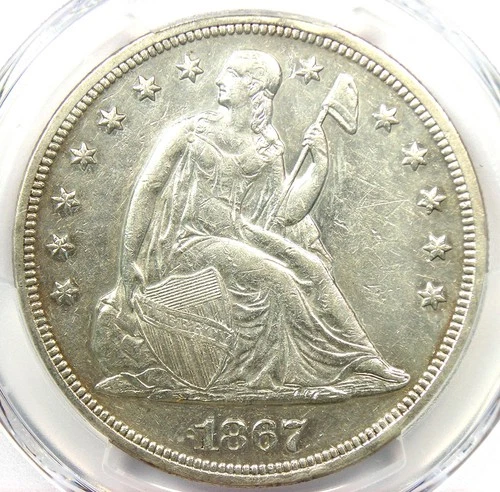 1867 Seated Liberty Silver Dollar $1 Coin - Certified PCGS XF Detail - Rare Date