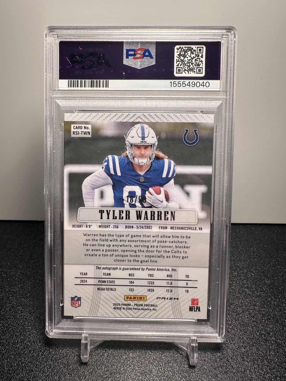 Ty Warren Prizm Rookie Auto /99 - PSA 10 / POP11 - 2025 Prizm Football view 2