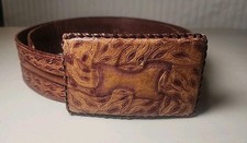 Handmade Tooled Leather Belt 41" Total Length