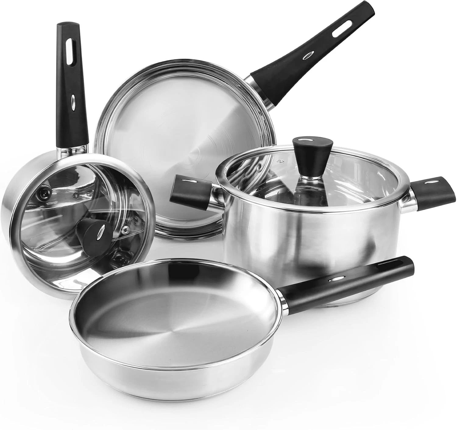 Stainless Steel Pots & Pans Set Non Toxic 6PCs Kitchen Cookware Sets W/