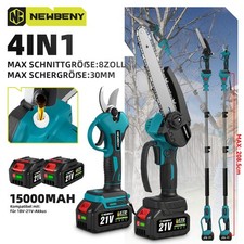 Akku Kettensäge Teleskop Astsäge Hochentaster Gartenschere 4IN1 mit 21V 2x Akkus