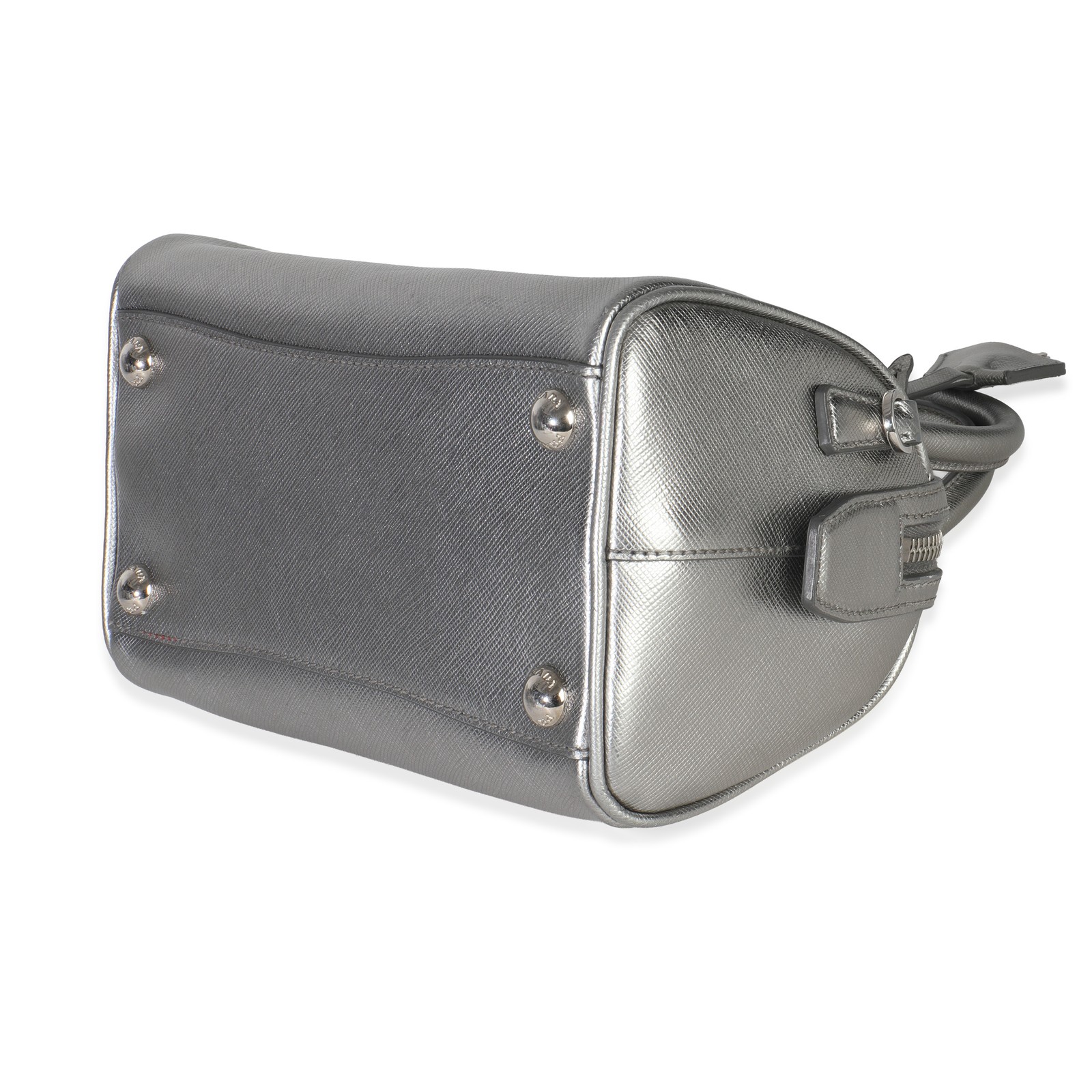 Prada Silver Saffiano Lux Small Bauletto Bag thumbnail 6