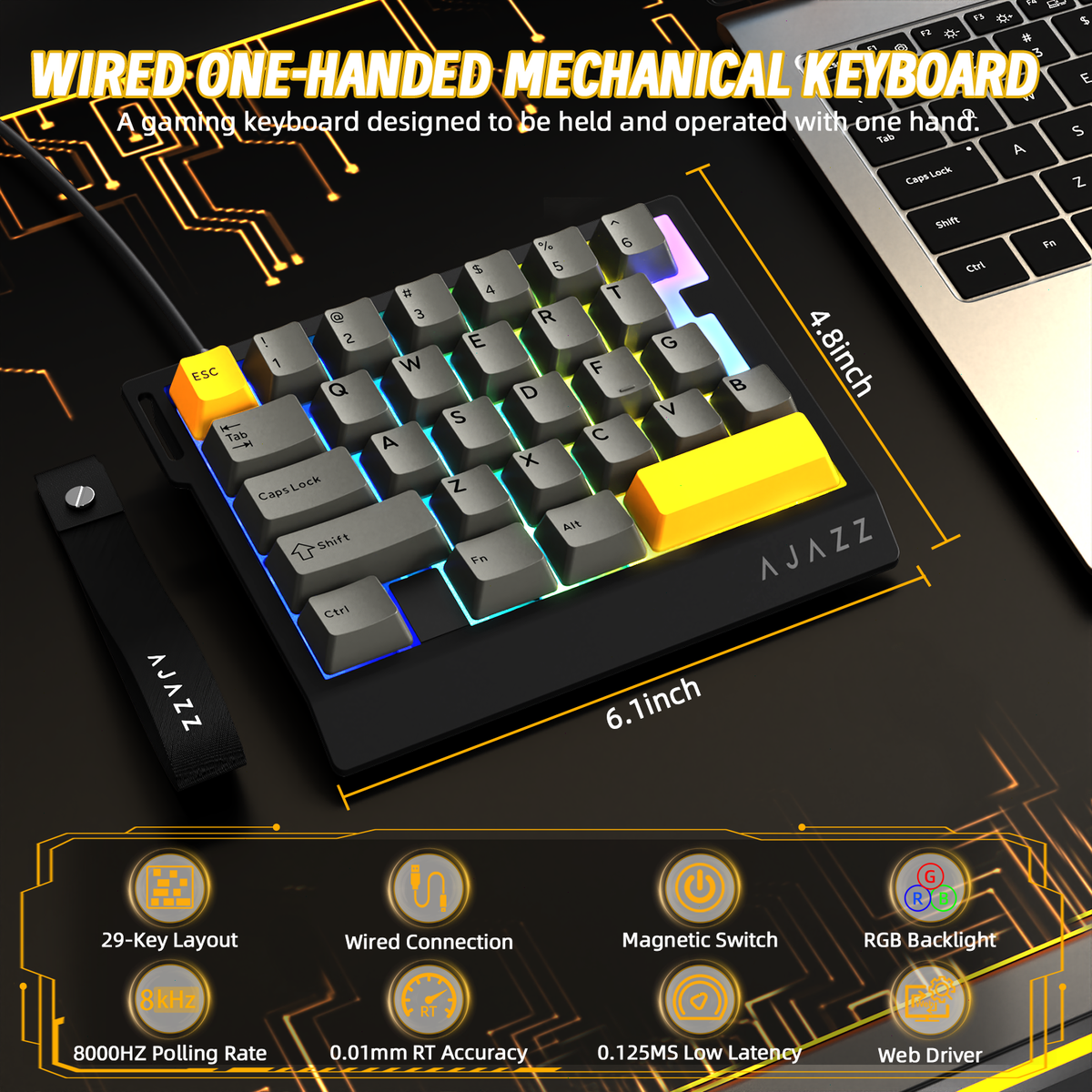AJAZZ AK029 Wired One Handed Gaming Keyboard, 8Khz Polling, 29