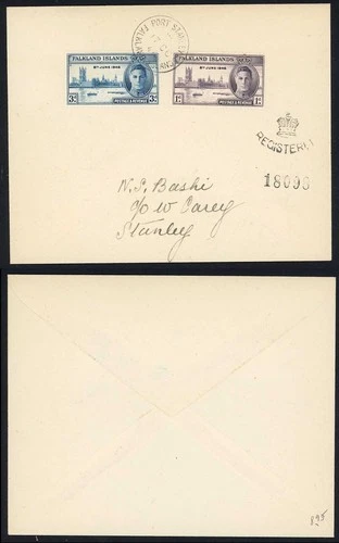 Falkland Is SG164/5 on a Registered Cover (Not FDC)