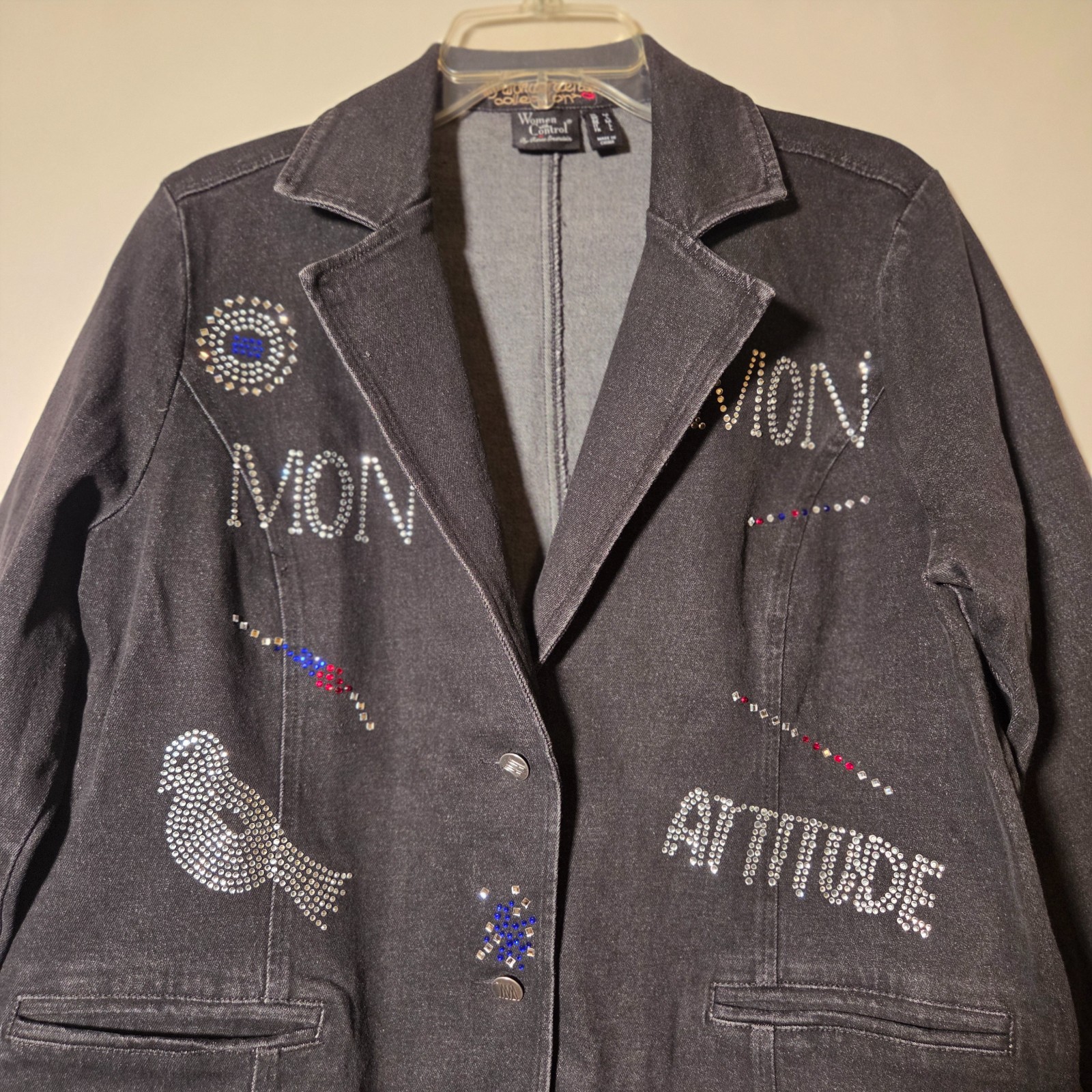 Women With Control Basic Jacket M Black Denim Col… - image 2