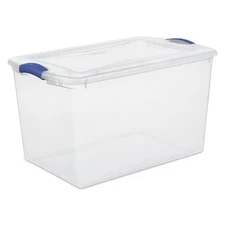 66 Qt. Clear Plastic Sterilite Latch Storage Box, Blue Latches with Clear Lid