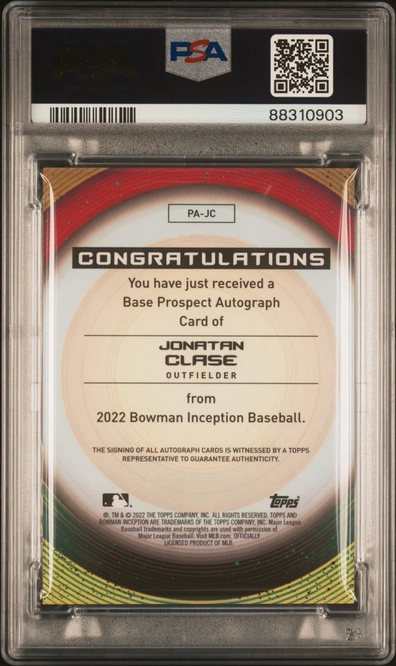 2022 BOWMAN INCEPTION JONATAN CLASE PRSPCT AU-GLD PATTERN ll GEM MT #PAJC 44/50 - Image 2 of 2