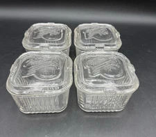 Vintage Federal Glass Refrigerator Dishes Set of 4 Dishes with Lids Vegetables