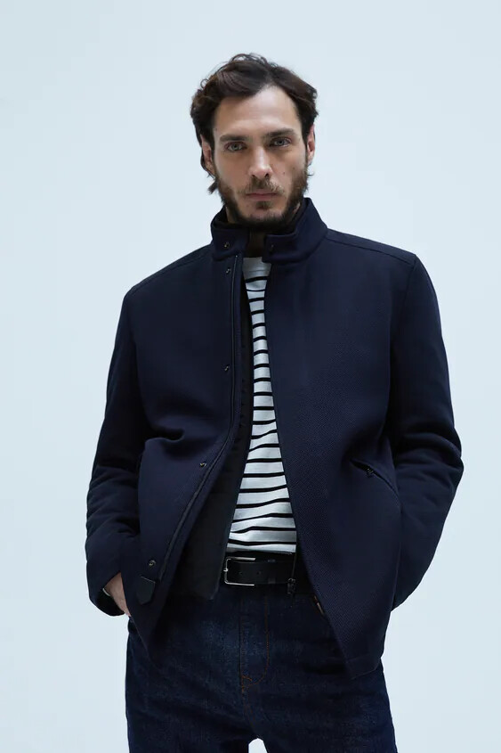 New Zara Textured Car Coat Navy Blue S M L 0706/455 jacket blazer
