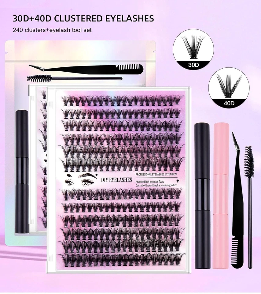 Hágalo usted mismo Kit de pestañas 280 racimos 30D+40D 9-16 mm con unión, sello, herramienta ¡Envío rápido EE. UU.! Foto 4 de 4