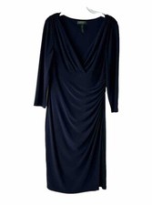 Lauren Ralph Lauren Womens 12 Slinky Faux Wrap Ruched Sheath Dress