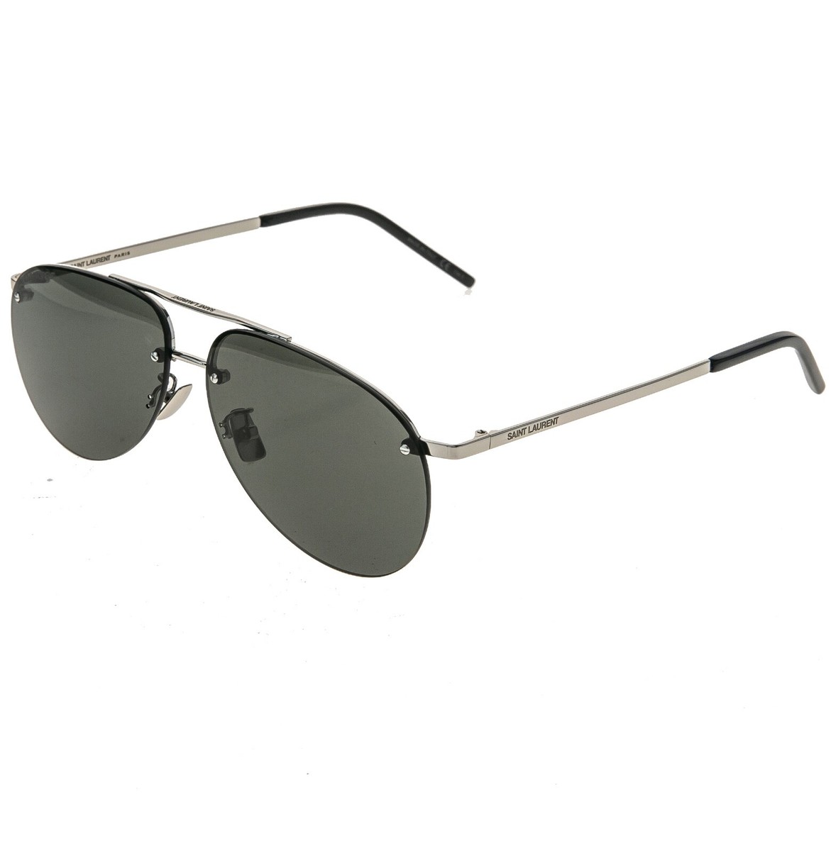 SAINT LAURENT SL 416 001 Silver Black Aviator Teardrop Sunglasses