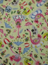 FLAMINGO TRAILER PINEAPPLE PALM TREE FLAMINGOS TROPICAL YELLOW COTTON FABRIC FQ