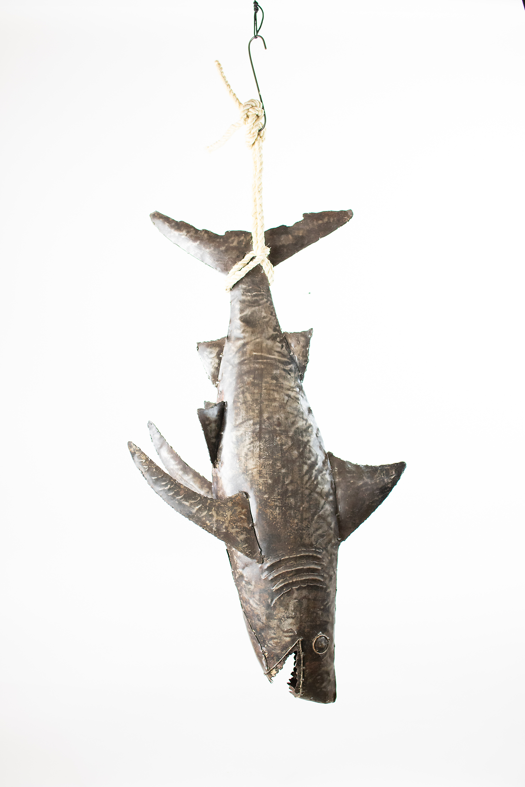 Large 45 Inch Nautical Beach Rustic Metal Shark Rope Hanger Wall Decor ...