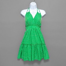 Fashion Nova Green Polka Dot Tie Halter Neck Dress Open Back Strappy Frill M