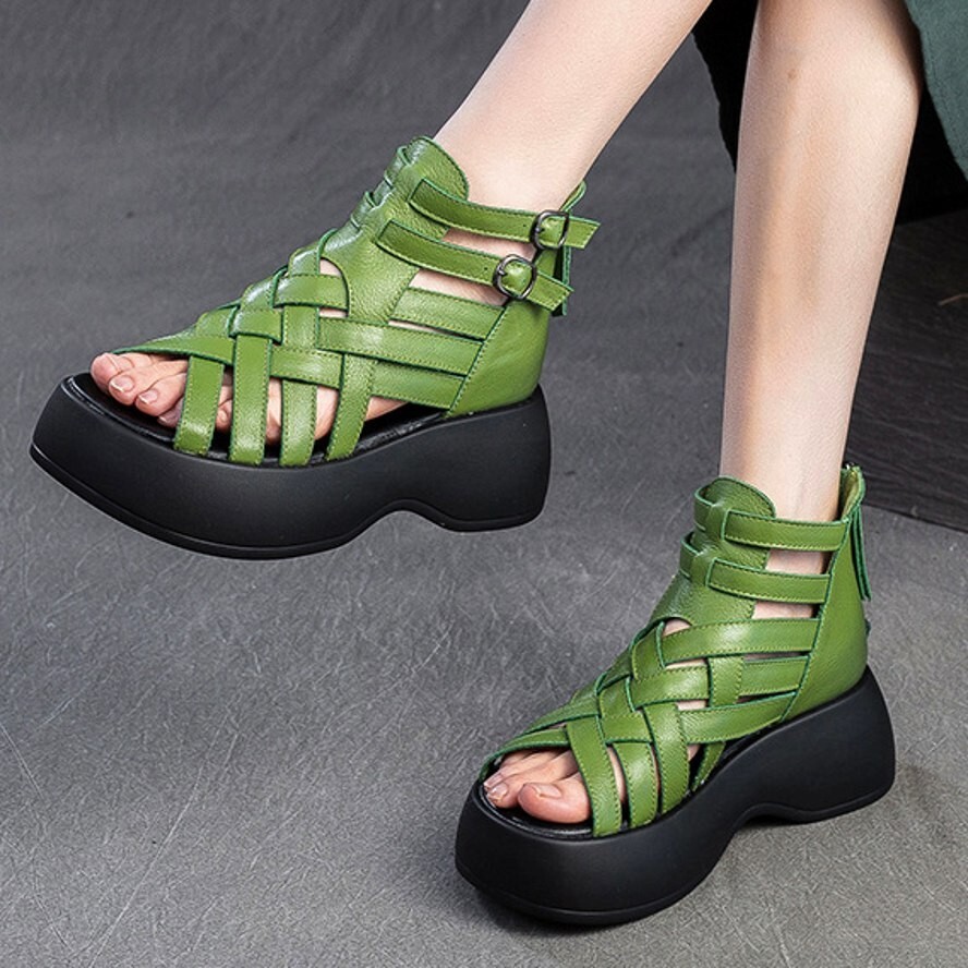 SAOLA Stivaletti donna suola spessa vera pelle Mary Janes sandali alti plateau