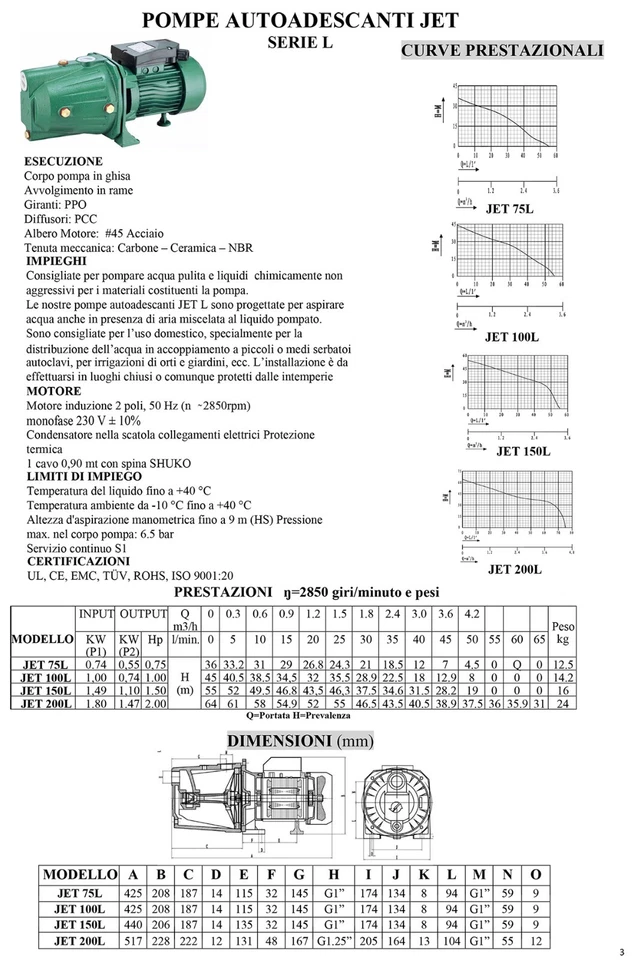 Elettropompa pompa autoclave autoadescante ghisa JET 100L Hp 1 - Immagine 2 di 3
