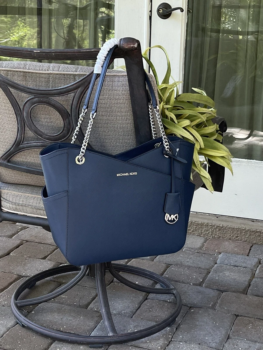 Michael Kors Jet Set Travel Large X-Chain Shoulder Tote in Navy (SHW)  (35F1STVT3L) - USA Loveshoppe