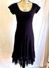 FUZZI Women's Black Mesh Short Sleeve Ruffle Skirt Cocktail Dress Sz L Italy LBD