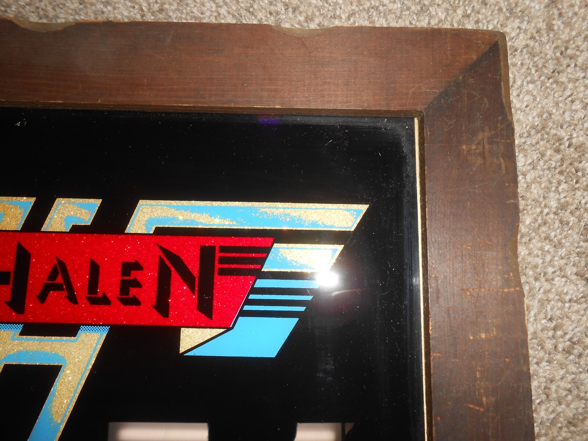 Vintage 70s Van Halen Carnival Mirror Glass Framed Glitter Logo