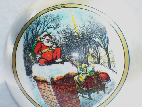 VINTAGE THOMAS NAST WHITE SATIN SANTA CLAUS CHRISTMAS ORNAMENT - Picture 2 of 5