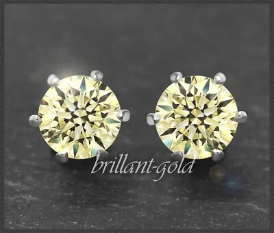 Diamant Damen Ohrstecker mit 1,58ct; zart gelb & VS1-VS2; aus 585 Weißgold, NEU - Bild 1 von 4
