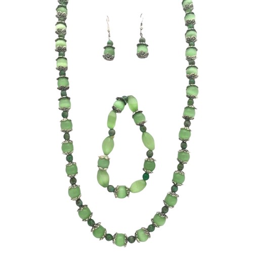 Conjunto de joyas collar pulsera pendientes cuentas mujer verde - Imagen 6 de 7