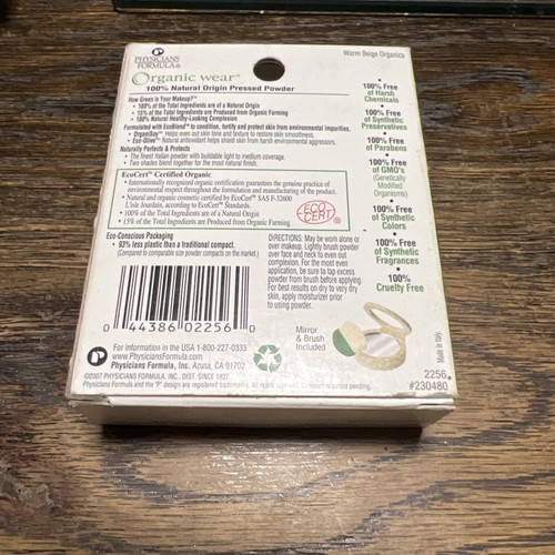 Physicians Formula Organic Wear, Pressed Powder # 2256 Warm Beige Organics, BIN - Picture 3 of 3