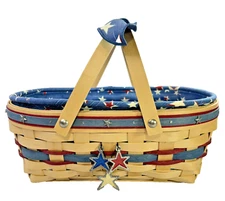 Longaberger 2008 Oval MAKE A BASKET w/ Star Tie-On Liner Protector Family Signed